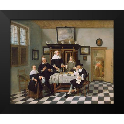 Family Group in an Interior Black Modern Wood Framed Art Print by Van Brekelenkam, Quiringh Gerritsz