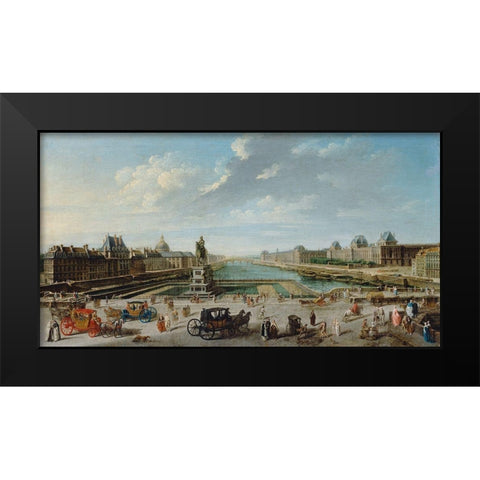 A View of Paris from the Pont Neuf Black Modern Wood Framed Art Print by Raguenet, Jean-Baptiste