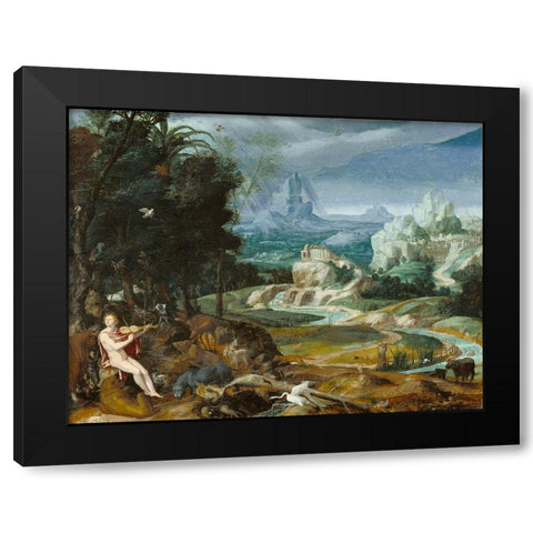 Landscape with Orpheus Black Modern Wood Framed Art Print with Double Matting by Painter, Unknown 16th Century Flemish
