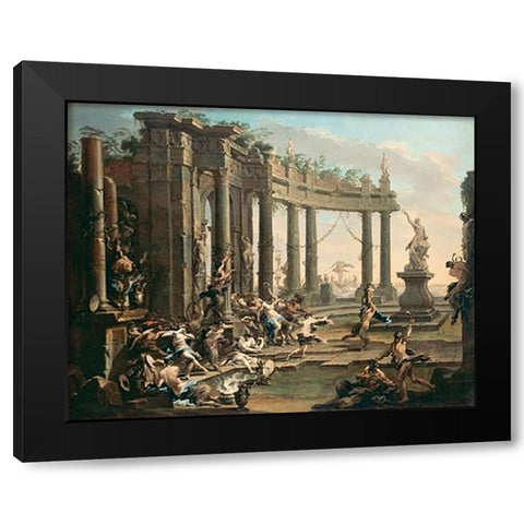Bacchanale Black Modern Wood Framed Art Print with Double Matting by Magnasco, Alessandro