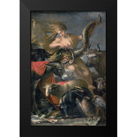 Allegory of Fortune Black Modern Wood Framed Art Print by Rosa, Salvator