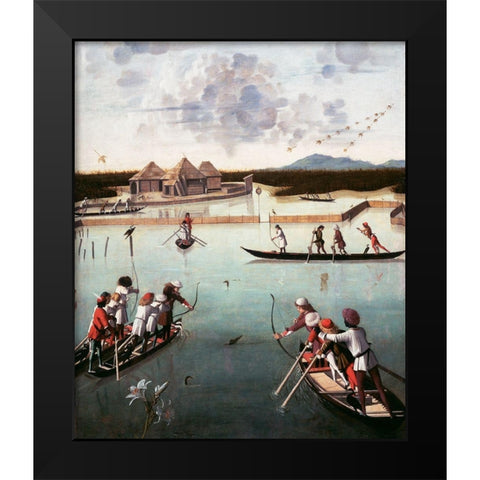 Hunting on the Lagoon Black Modern Wood Framed Art Print by Carpaccio, Vittore