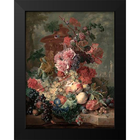 Fruit Piece Black Modern Wood Framed Art Print by Van Huysum, Jan