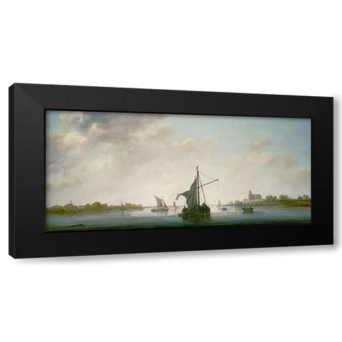 A View of the Maas at Dordrecht Black Modern Wood Framed Art Print by Cuyp, Aelbert