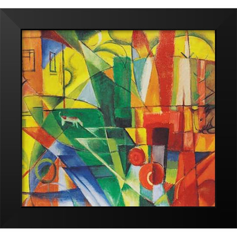 Landscape with House, Dog and Cattle, 1914 Black Modern Wood Framed Art Print by Marc, Franz