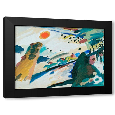 Romantic Landscape, 1911 Black Modern Wood Framed Art Print with Double Matting by Kandinsky, Wassily