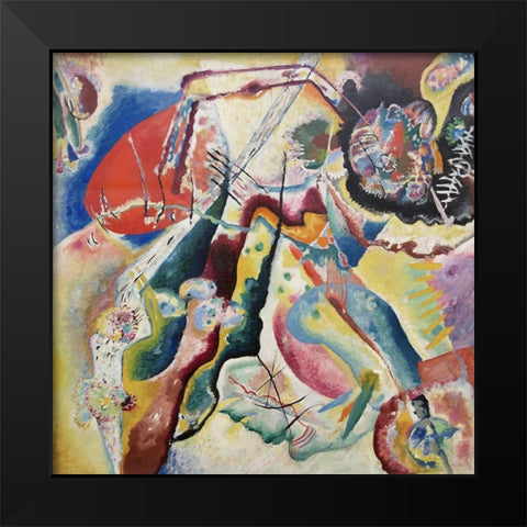 Painting with a Red Spot (Bild mit rotem Fleck), 1914 Black Modern Wood Framed Art Print by Kandinsky, Wassily