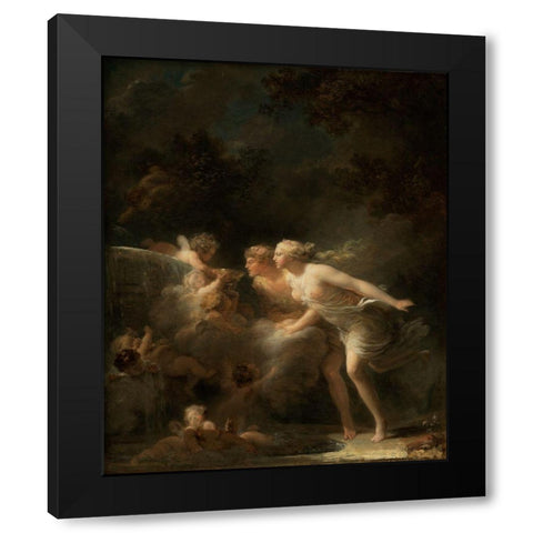 The Fountain of Love Black Modern Wood Framed Art Print with Double Matting by Fragonard, Jean-Honore