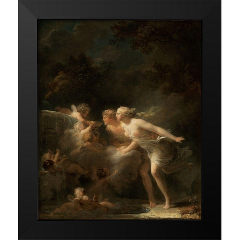 The Fountain of Love Black Modern Wood Framed Art Print by Fragonard, Jean-Honore
