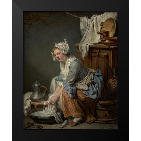 The Laundress (La Blanchisseuse) Black Modern Wood Framed Art Print by Greuze, Jean-Baptiste