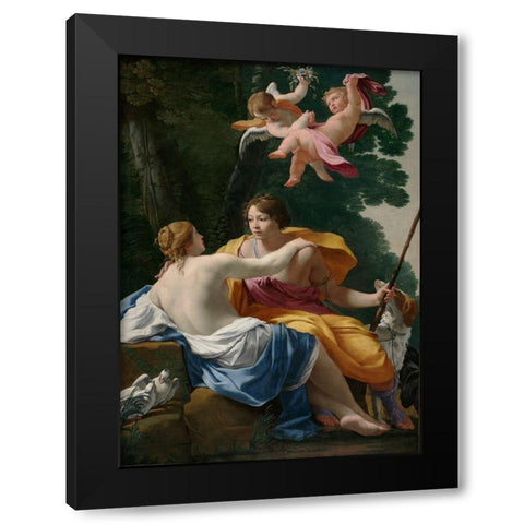 Venus and Adonis Black Modern Wood Framed Art Print by Vouet, Simon