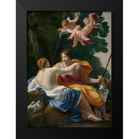 Venus and Adonis Black Modern Wood Framed Art Print by Vouet, Simon