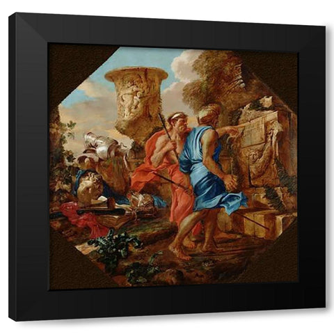 Arcadian Shepherds Black Modern Wood Framed Art Print by Castiglione, Giovanni Benedetto
