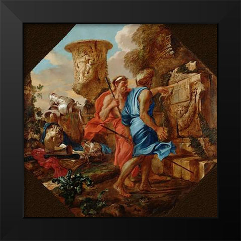 Arcadian Shepherds Black Modern Wood Framed Art Print by Castiglione, Giovanni Benedetto