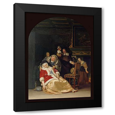 The Doctors Visit Black Modern Wood Framed Art Print by Van Mieris, Frans