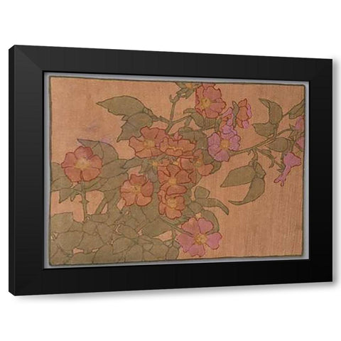 Pink Roses on Terracotta Color Ground Black Modern Wood Framed Art Print with Double Matting by Overbeck, Hannah Borger