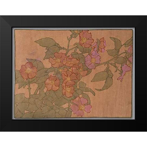 Pink Roses on Terracotta Color Ground Black Modern Wood Framed Art Print by Overbeck, Hannah Borger