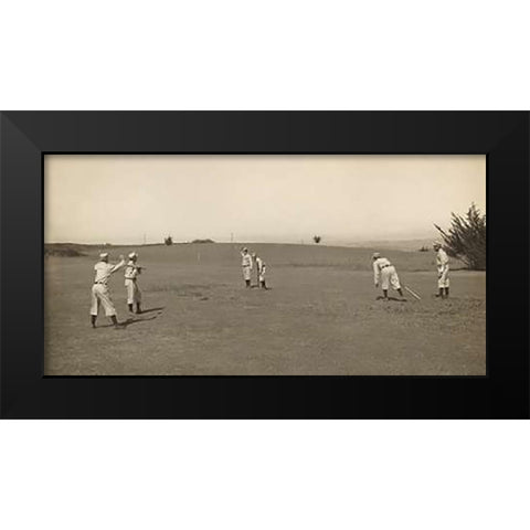 Six Boys With A Ball And Three Bats, Playing Three Old Cat Black Modern Wood Framed Art Print by A.G. Spalding Baseball Collection