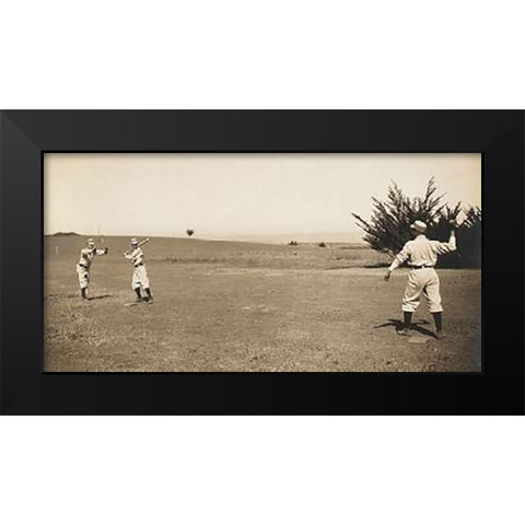 Three Boys With A Ball And Bat, Playing One Old Cat Black Modern Wood Framed Art Print by A.G. Spalding Baseball Collection
