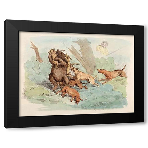 Hunting Dogs Attacking A Bear, 1817 Black Modern Wood Framed Art Print with Double Matting by Alken, Henry Thomas