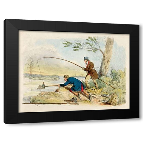 Fishing, 1817 Black Modern Wood Framed Art Print with Double Matting by Alken, Henry Thomas