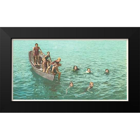 Diving For Coins, Santa Catalina, Calif., 1898 Black Modern Wood Framed Art Print by Detroit Publishing Co.