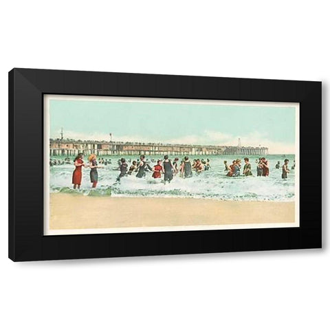 Surf Bathing, Long Beach, Calif., 1898 Black Modern Wood Framed Art Print by Detroit Publishing Co.