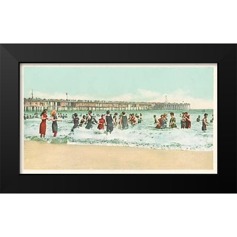 Surf Bathing, Long Beach, Calif., 1898 Black Modern Wood Framed Art Print by Detroit Publishing Co.