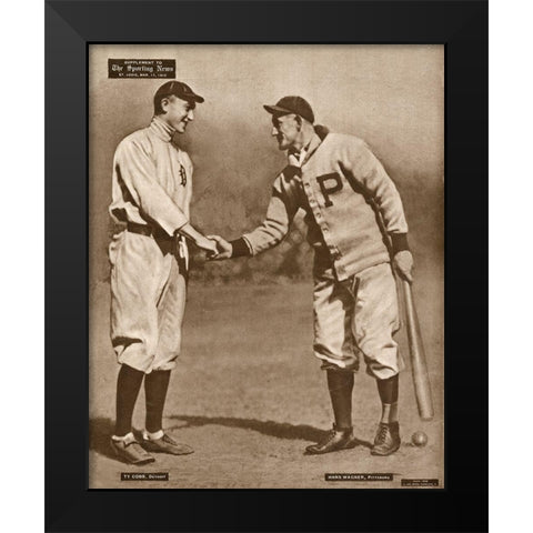 Ty Cobb And Honus Wagner, 1880 Black Modern Wood Framed Art Print by Leopold Morse Goulston Baseball Collection,