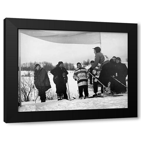 Finish Of Downhill Ski Race - Hanover, New Hampshire, 1936 Black Modern Wood Framed Art Print with Double Matting by Rothstein, Arthur
