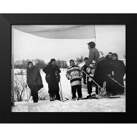 Finish Of Downhill Ski Race - Hanover, New Hampshire, 1936 Black Modern Wood Framed Art Print by Rothstein, Arthur