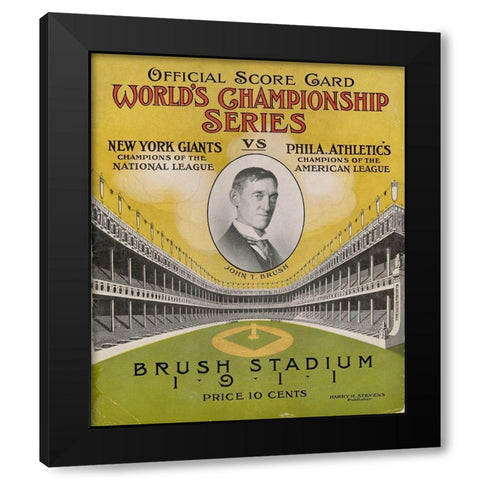 Offical Score Card Worlds Championship Series - New York Giants vs Philadelphia Athletics, 1880 Black Modern Wood Framed Art Print with Double Matting by Stevens,