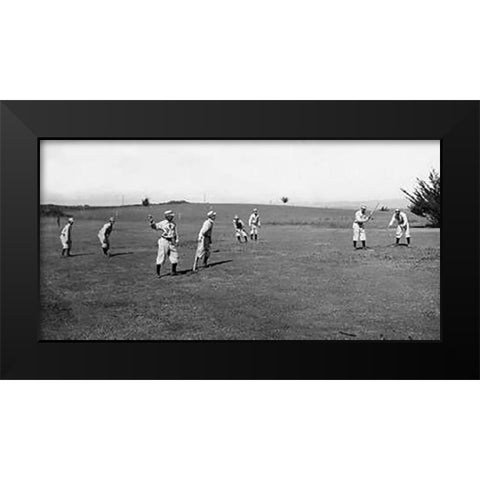 Eight Boys With A Ball And Four Bats, Playing Four Old Cat Black Modern Wood Framed Art Print by A.G. Spalding Baseball Collection