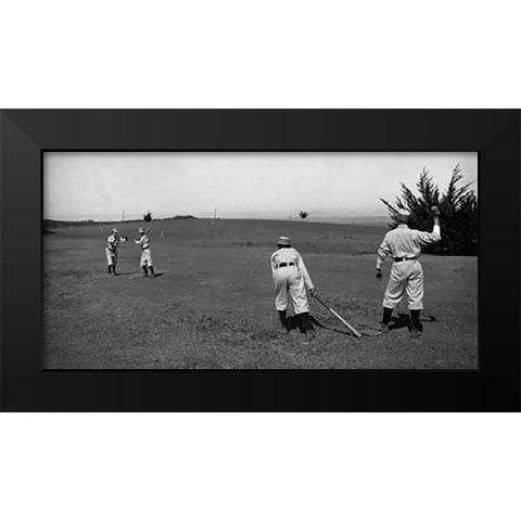 Four Boys With A Ball and Two Bats, Playing Two Old Cat Black Modern Wood Framed Art Print by A.G. Spalding Baseball Collection