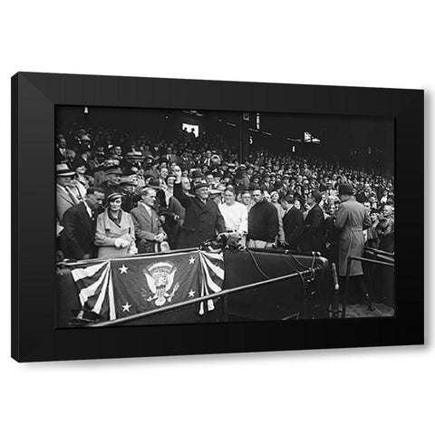 Franklin D. Roosevelt at Baseball Game, 1932 or 1933 Black Modern Wood Framed Art Print with Double Matting by Harris and Ewing Collection