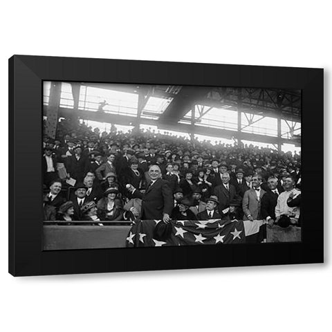 President Harding at Baseball Game, Washington Black Modern Wood Framed Art Print by Harris and Ewing Collection