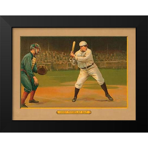 Chief Myers at Bat, Baseball Card, 1911 Black Modern Wood Framed Art Print by American Tobacco Company
