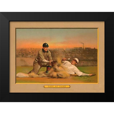 Safe at Third, Baseball Card Black Modern Wood Framed Art Print by American Tobacco Company