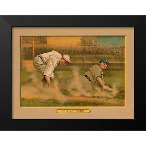 Out at Third, Baseball Card Black Modern Wood Framed Art Print by American Tobacco Company