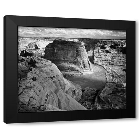 View of valley from mountain, Canyon de Chelly, Arizona - National Parks and Monuments, 1941 Black Modern Wood Framed Art Print by Adams, Ansel