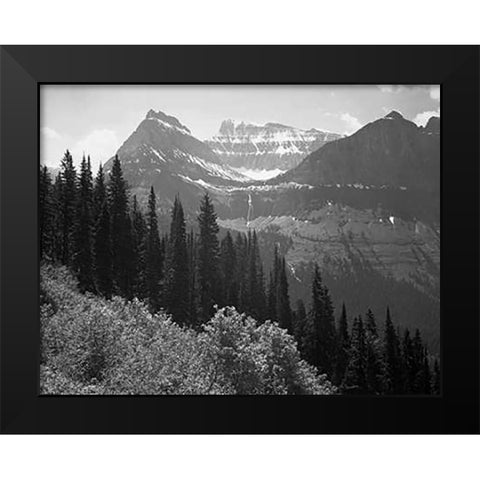 Trees, Bushes and Mountains, Glacier National Park, Montana - National Parks and Monuments, 1941 Black Modern Wood Framed Art Print by Adams, Ansel