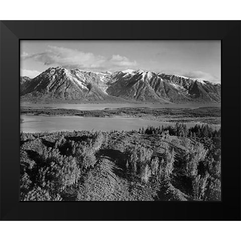 View across river valley, Grand Teton National Park, Wyoming, 1941 Black Modern Wood Framed Art Print by Adams, Ansel