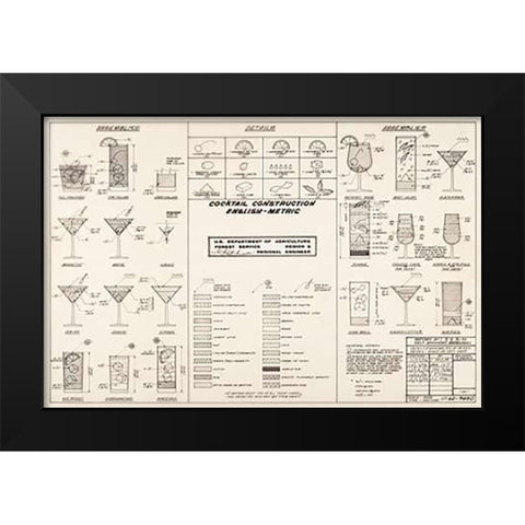 The Cocktail Construction Chart, U.S. National Forest Service, 1974 Black Modern Wood Framed Art Print by Ketcham, Cleve Red"