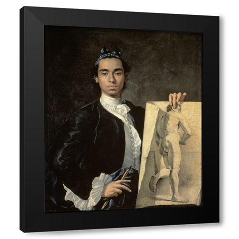 Custom Crop - Portrait of The Artist Holding a Life Study Black Modern Wood Framed Art Print with Double Matting by Melendez, Luis Egidio