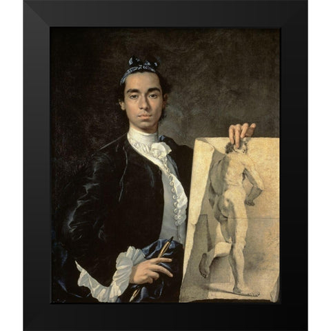Custom Crop - Portrait of The Artist Holding a Life Study Black Modern Wood Framed Art Print by Melendez, Luis Egidio