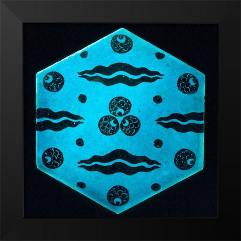 Blue Hexagonal Tile Black Modern Wood Framed Art Print by Artisan, Unknown 17th Century Syrian