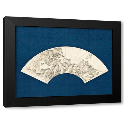 Landscape with Scholar Playing a Lute (Qin) Black Modern Wood Framed Art Print by Painter, Unknown 19th Century Chinese