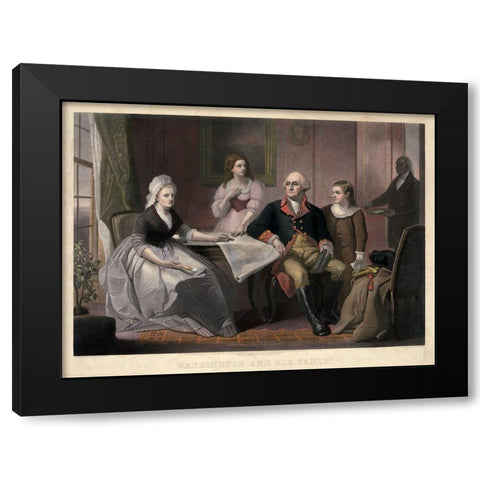 Washington and His Family Black Modern Wood Framed Art Print by Sartain, William
