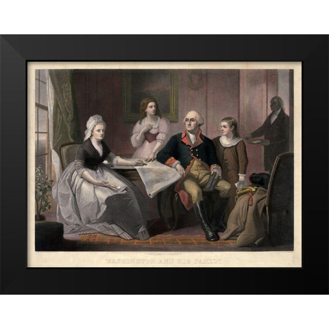 Washington and His Family Black Modern Wood Framed Art Print by Sartain, William