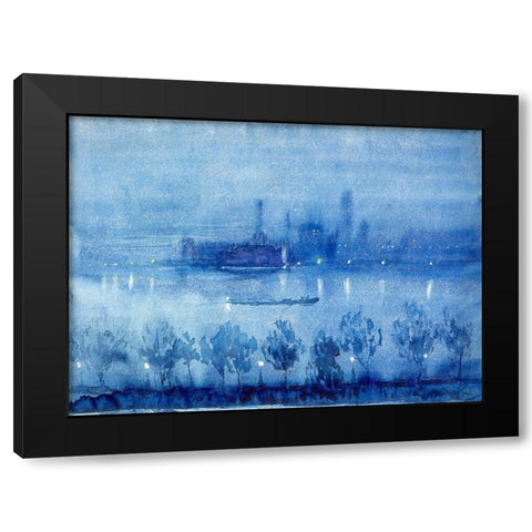 Blue Night, London Black Modern Wood Framed Art Print with Double Matting by Pennell, Joseph